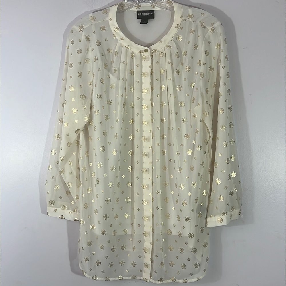 Liz Claiborne sheer polyester button front blouse with attached camisole, medium